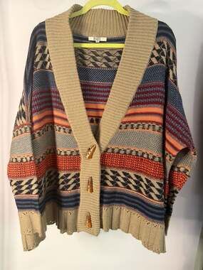 BB Dakota Womens Multicolor Aztec Southwestern Toggle Cardigan Sweater Size S